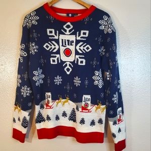 ❤️ Miller Lite Beer Snowflake Reindeer Holiday Knit Ugly Christmas Sweater